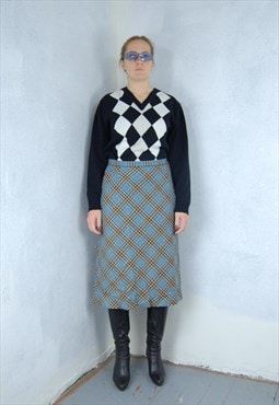 Vintage y2k long tartan funky soft warm skirts light blue