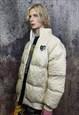 FLEECE BOMBER FAUX LEATHER PUFFER SHINY HEART JACKET CREAM