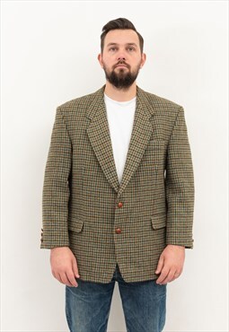 Wool Blazer Houndstooth Suit Jacket Sport Coat Button Top
