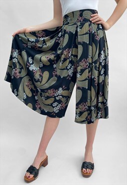 70's Vintage Ladies Skirt Midi Green Floral Cotton