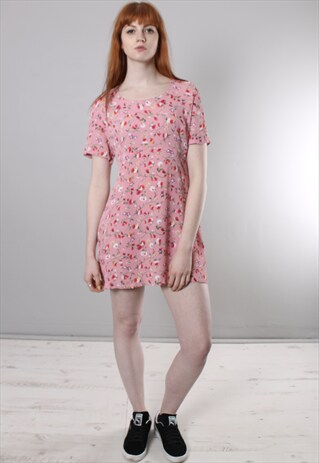 VINTAGE 90S FLORAL PATTERNED TIE BACK MINI DRESS