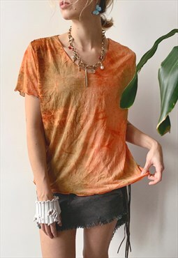 Vintage 00s Y2K Orange Oversized Textured Creased Blouse Top