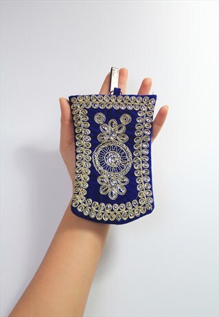 SMALL EMBROIDERED SIDE COIN AND PHONE POUCH BAG