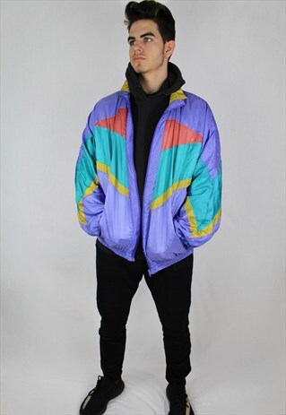 VINTAGE 90S UNISEX COLOURFUL SHELL SUIT JACKET