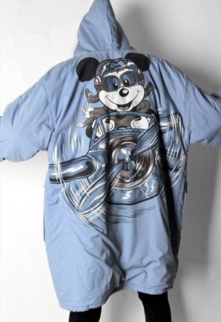 VINTAGE 70S BLUE MICKEY MOUSE DUFFLE COAT WITH HOOD