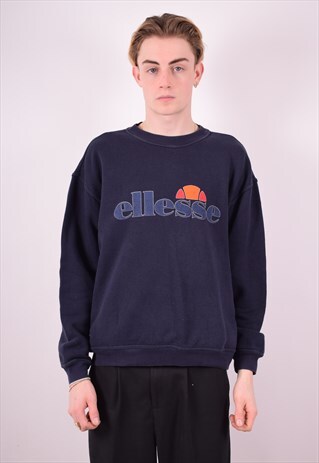 ELLESSE MENS VINTAGE SWEATSHIRT JUMPER LARGE BLUE 90S