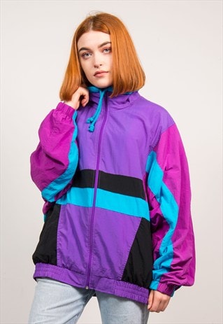 90's Bright Colourblock Purple Tracksuit Jacket Top | The Vintage Scene ...