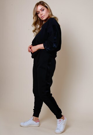 VELVET PANEL LOUNGEWEAR COORD - BLACK