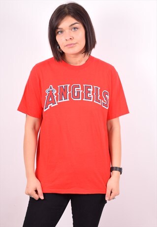 MAJESTIC WOMENS VINTAGE LA ANGELS T-SHIRT TOP LARGE RED 90S