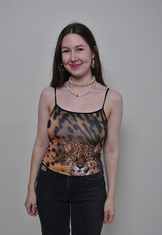Y2K SEXY LEOPARD PATTERN TOP, ANIMAL PRINT BLOUSE, SIZE S