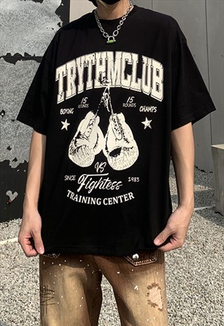 Black Boxing Graphic oversized T shirt tee Y2K