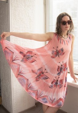 Vintage 80's Pink Tie-Dye Wide Summer Dress