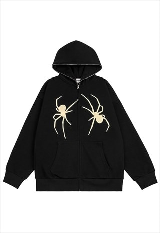 Spider hoodie Gothic pullover old wash punk jumper in black