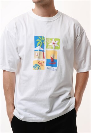 90S VINTAGE BEACH SUMMER GRAPHIC COTTON T-SHIRT 16401