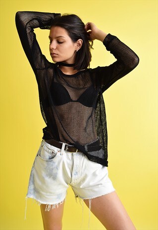 VINTAGE 90'S RETRO GRUNGE FISHNET TRANSPARENT TOP BLOUSE