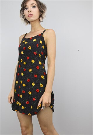 VINTAGE 90S FLORAL PATTERNED SUMMER MINI SLIP DRESS
