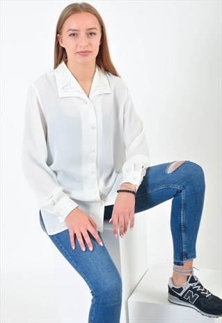VINTAGE LONG SLEEVE ELEGANT BLOUSE IN WHITE