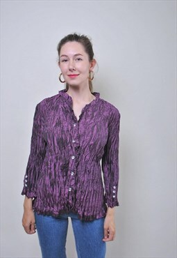 Vintage ruffled purple blouse, retro party shirt
