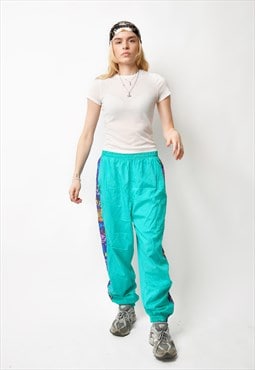 Vintage 90s shell pants turquoise blue multi coloured 