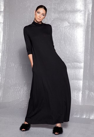BLACK MAXI DRESS / MAXI DRESS WITH SLEEVES/ LONG MAXI DRESS