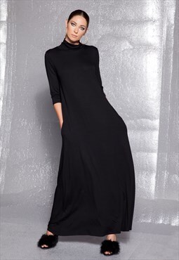 Black Maxi Dress / Maxi dress with sleeves/ Long maxi dress