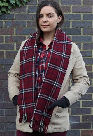 VINTAGE CASHMERE CHECKED SCARF MAROON-AS123