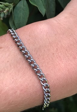 Mens Silver Curb Chain Bracelet