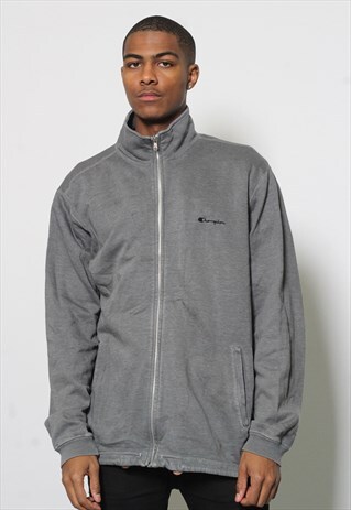 VINTAGE CHAMPION FULL ZIP LOGO SWEATSHIRT GREY