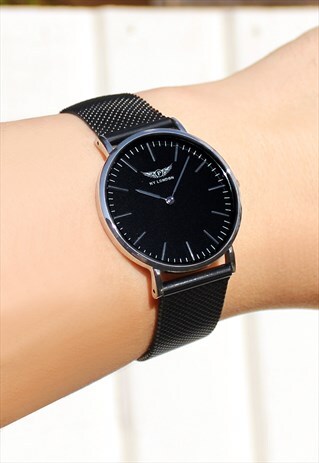SLIM SILVER ON BLACK CHAIN WATCH