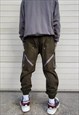 CARGO POCKET PANELED EMBROIDERED JOGGERS ZIPPER PANTS GREEN