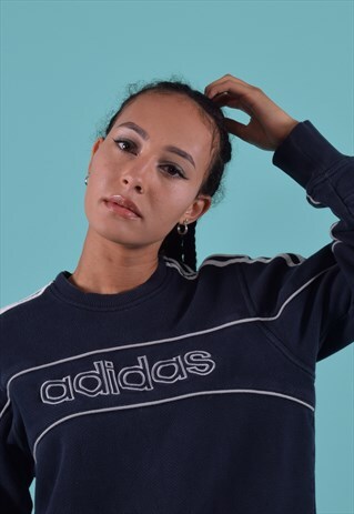 NAVY ADIDAS TEXTURED EMBROIDERED SWEATSHIRT