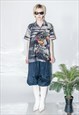 Y2K VINTAGE COOL RAVE ANIME PRINT SHIRT IN GREY & BLACK