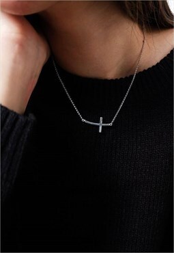 Sideways Cross Chain Necklace Women Sterling Silver Necklace