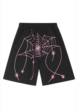 Spider web board shorts premium Gothic patch pants in black