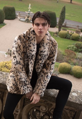 MENS FAUX FUR LEOPARD PRINT COAT