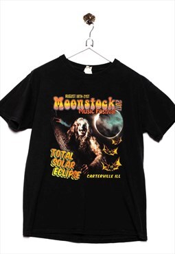 Vintage Gildan T-Shirt Moonstock Music Festival Print Black