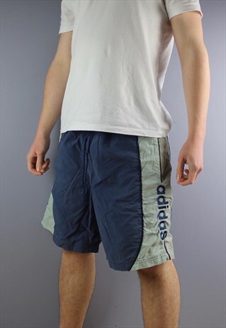 VINTAGE ADIDAS SHORTS IN NAVY WITH POCKETS, EMBROIDERED LOGO