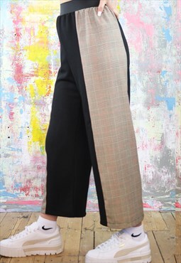 Patchwork Crop Trousers in Black & Check Fabric