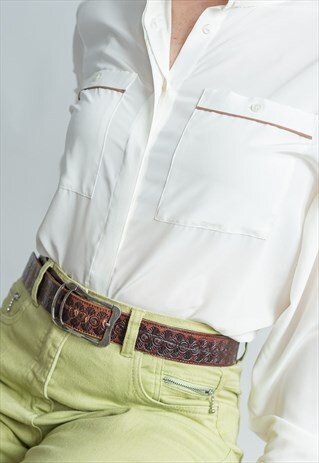 VINTAGE 70S BROWN TEXTURED LEATHER BELT
