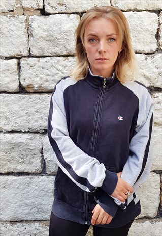 VINTAGE CHAMPION ZIPPED JUMPER SWEATSHIRT GREY BLACK