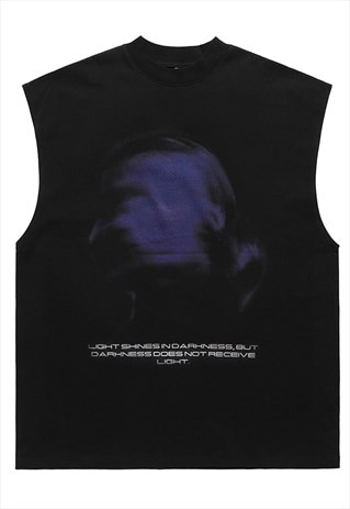 Abstract print sleeveless t-shirt Goth tank top surfer vest 