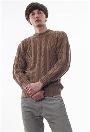 VINTAGE BARBOUR SWEATER CABLE KNITTED 90S BEIGE