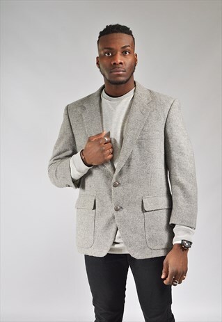VINTAGE GREY TWEED BLAZER JACKET