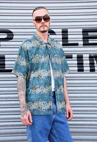VINTAGE 90S WOOLRICH LEAF PRINT SHORT SLEEVE SHIRT