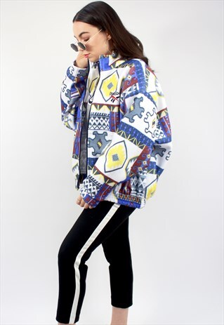80'S RARE RETRO MULTI-COLOURED FLEECE JACKET