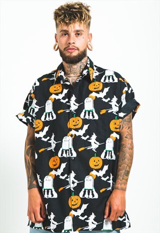 VINTAGE 80S CRAZY PATTERN FESTIVAL SHORT SLEEVE SHIRT/ S6119