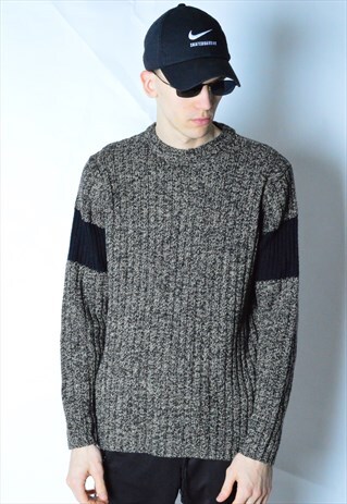 VINTAGE 90S BEIGE BLACK BROWN KNIT JUMPER