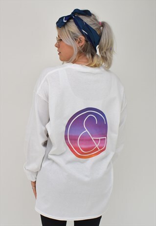 G&G UNISEX WHITE CUFFED L/S SUNSET CIRCLE TEE
