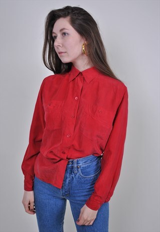 90S RED BLOUSE, VINTAGE MINIMALIST COLORFUL SHIRT