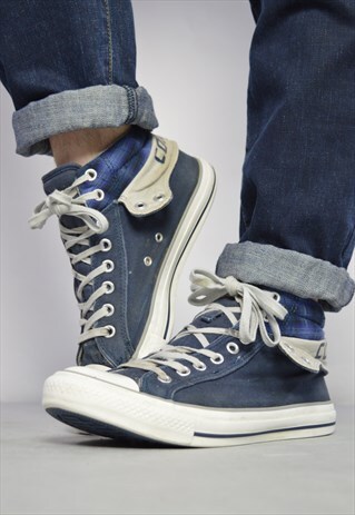 VINTAGE 90S CONVERSE NAVY & GREY HI-TOPS TRAINERS SNEAKERS